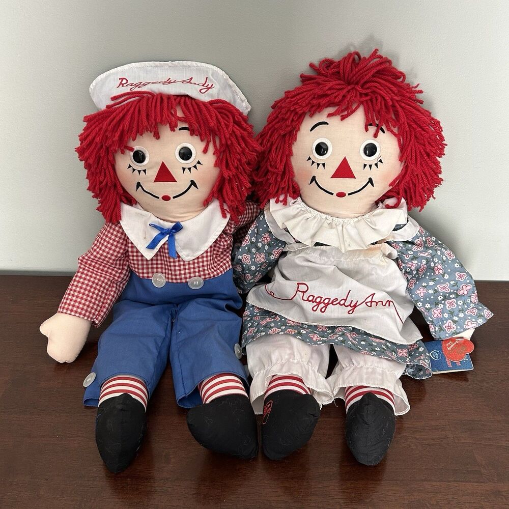 Vintage Raggedy Ann & Andy Birthday Edition 24” Large Dolls Plush Set With Tags